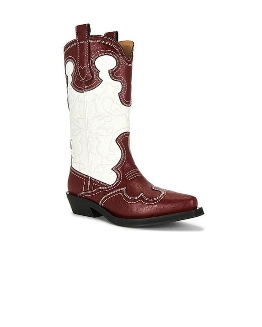 Ganni Brown Mid Shaft Embroidered Western Boot