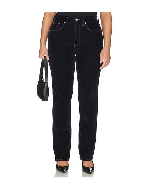 GOOD AMERICAN Black Good Icon Straight Velvet Denim Jeans