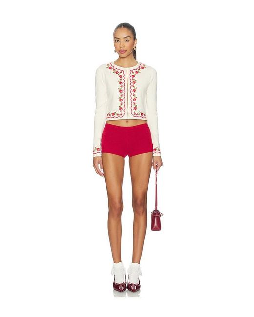 For Love & Lemons Red Rose Waltz Scalloped Knit Cardigan
