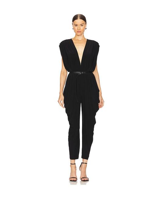 Norma Kamali Black Square Sleeve Waterfall Jumpsuit