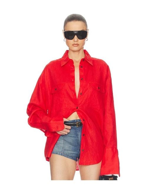 Helsa Red Washed Linen Shirt