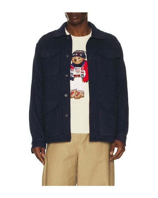 Polo Ralph Lauren Blue Winter Olympics Boil Wool Double Knit Shirt for men