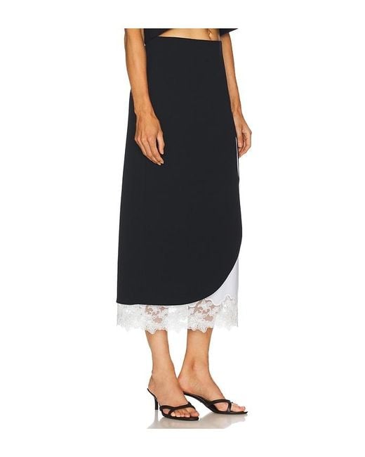 Helsa Black The Midi Pencil Skirt With Lace & Poplin