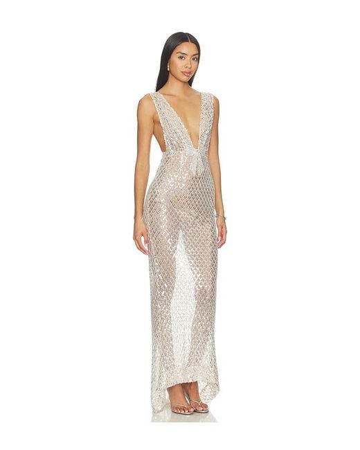 Bronx and Banco White Liora Crystal Bridal V-Neck Maxi Dress