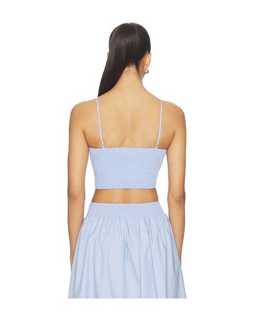 Susana Monaco Blue Poplin Smocking Back String Top