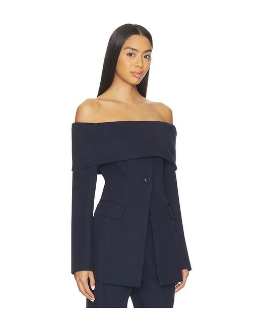 Line & Dot Blue Derrick Off The Shoulder Top