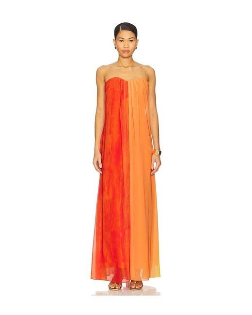MILLY Orange Sunset Stripe Strapless Dress