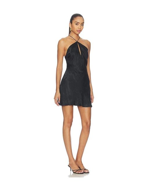 For Love & Lemons Black Adrift Satin Halter Mini Dress