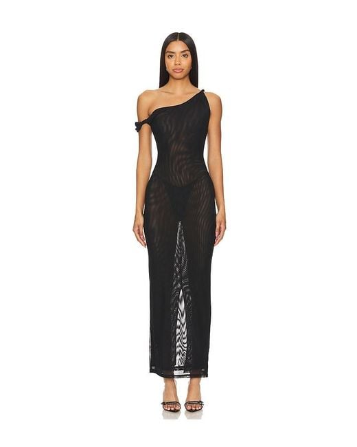 GOOD AMERICAN Black Mesh Twist Maxi Dress