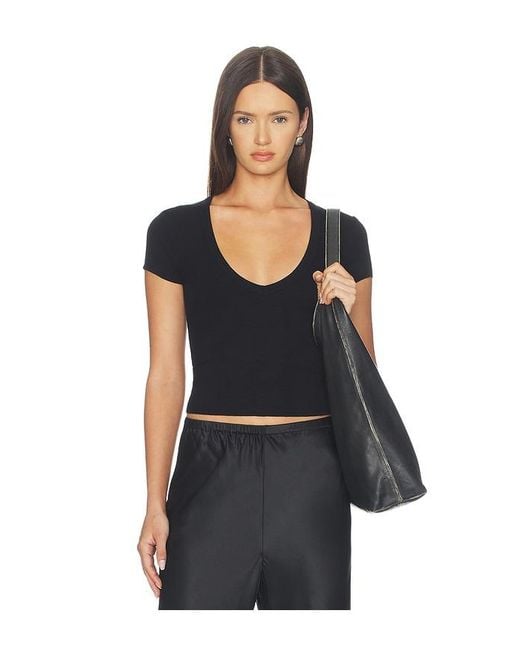 ÉTERNE Black Short Sleeve V-Neck Baby Tee