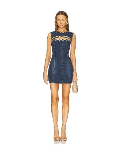 Area Blue Crystal Cut Out Mini Dress