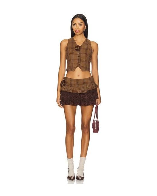 ZEMETA Brown Rosette Wool Skort