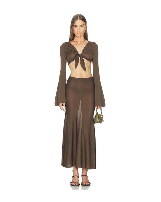 Lovers + Friends Brown Paisleigh Knit Tie Top