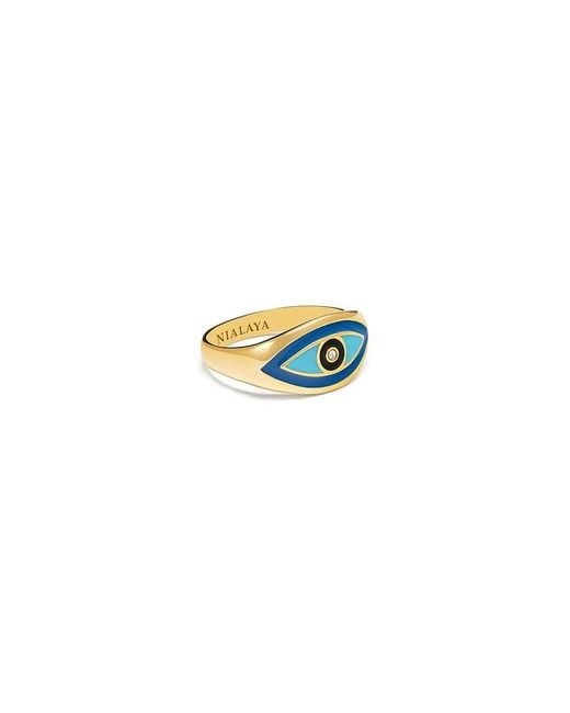 Nialaya Blue Evil Eye Ring for men