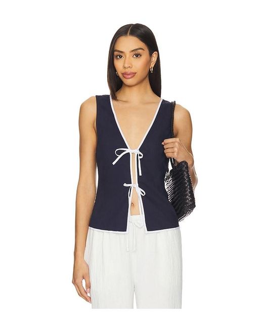 Onia Blue Air Linen Tie Front Top