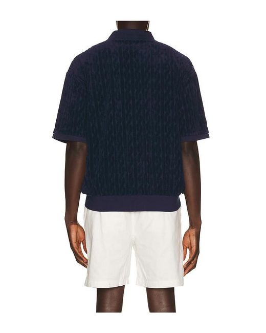Polo Ralph Lauren Blue Short Sleeve Cable Terry Johnny Collar Polo for men