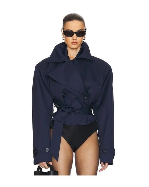 Helsa Blue Oversized Cropped Trench
