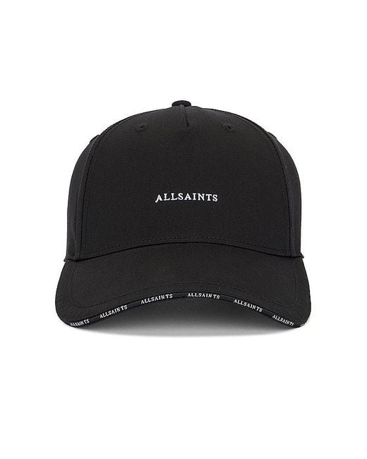 AllSaints Black Sandwich Brim Logo Baseball Cap for men