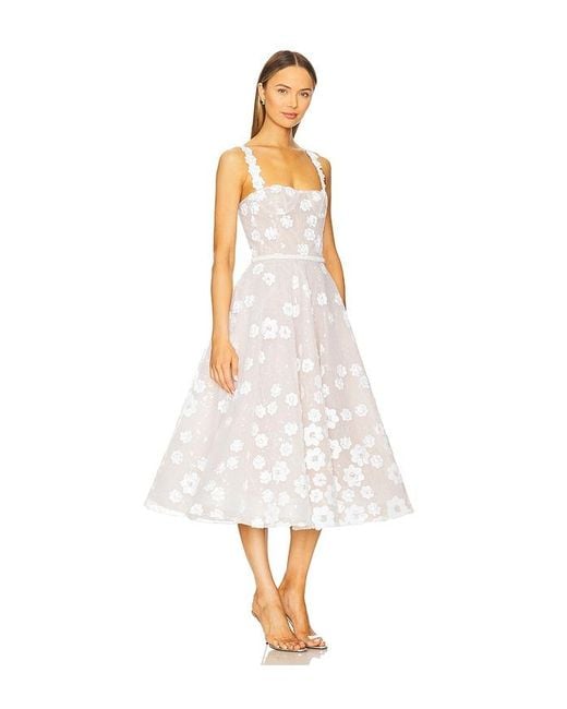 Bronx and Banco White Mademoiselle Embroidered Floral Sequin Midi Dress