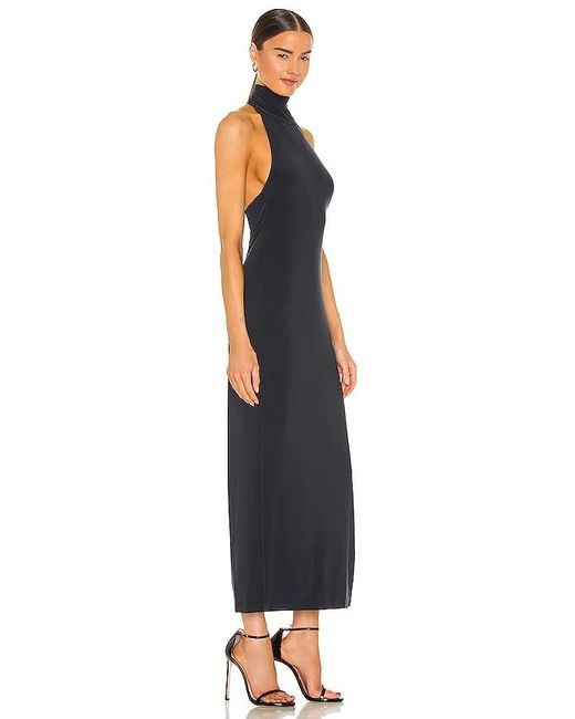 Norma Kamali Black Halter Turtle Side Slit Gown