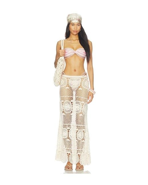 Indah Natural Allegra Solid Flower Maxi Skirt
