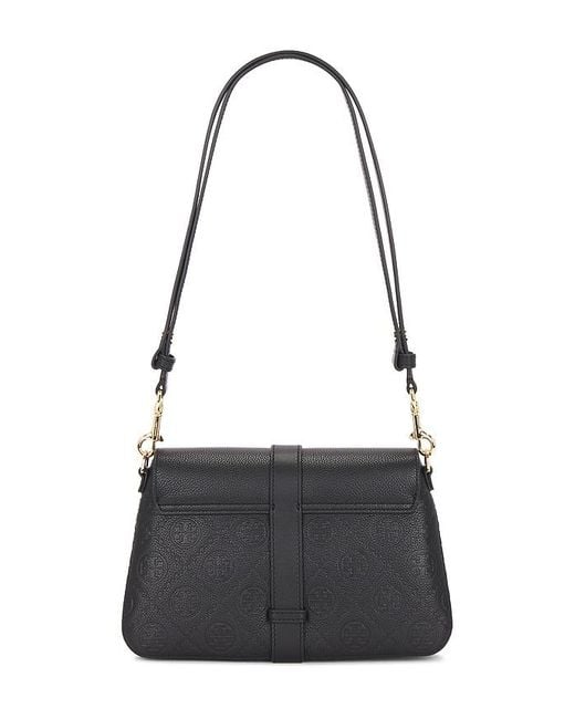 Tory Burch Black T Monogram Pebble Soft Small Shoulder Bag