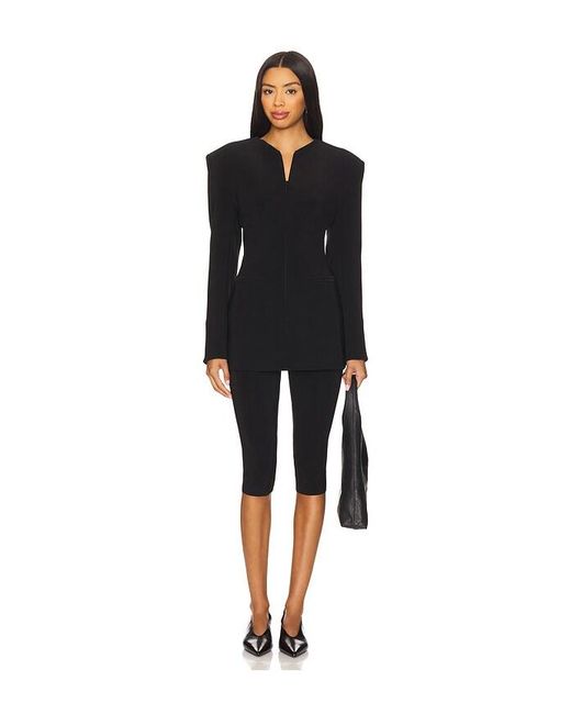 Norma Kamali Black Long Sleeve Shoulder Pad V Neck Zip Front Jacket