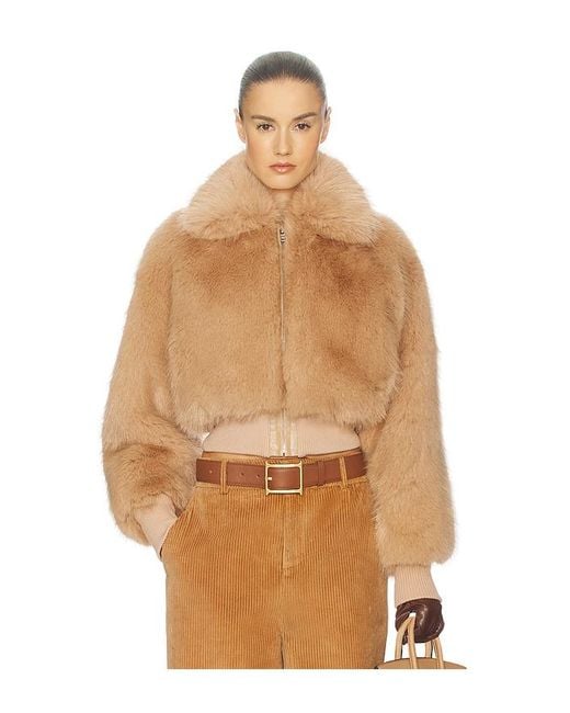Helsa Natural Faux Fox Bomber Jacket
