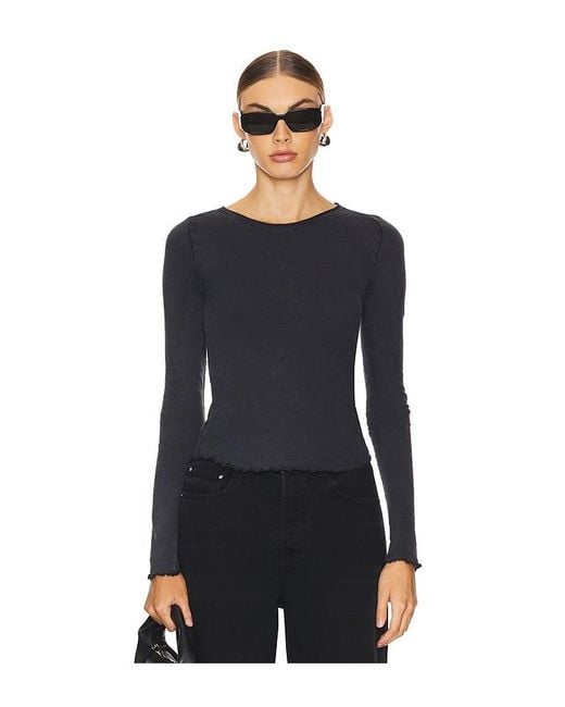 Free People Blue Lettuce Hem Long Sleeve Top