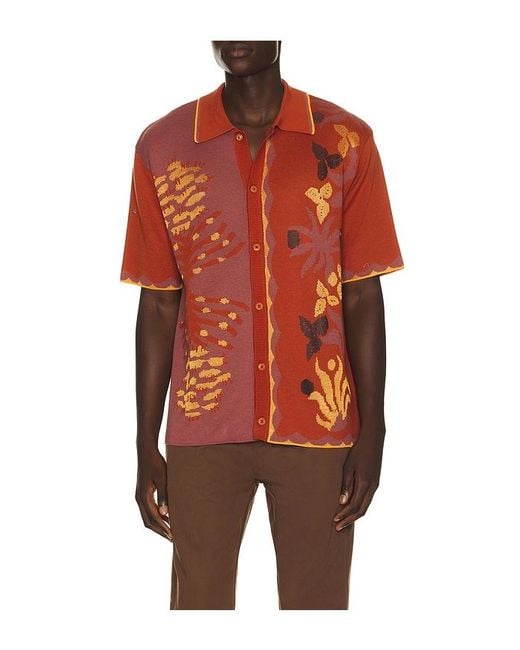 Scotch & Soda Orange Knitted Jacquard Short Sleeve Shirt for men