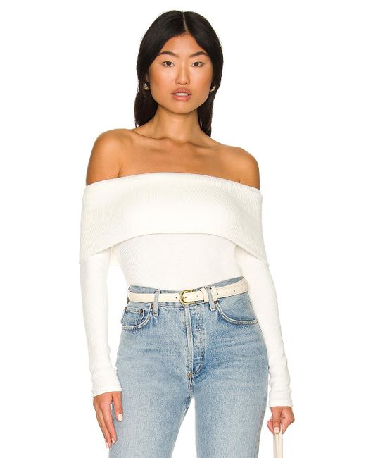 Enza Costa White Sweater Knit Off The Shoulder Top