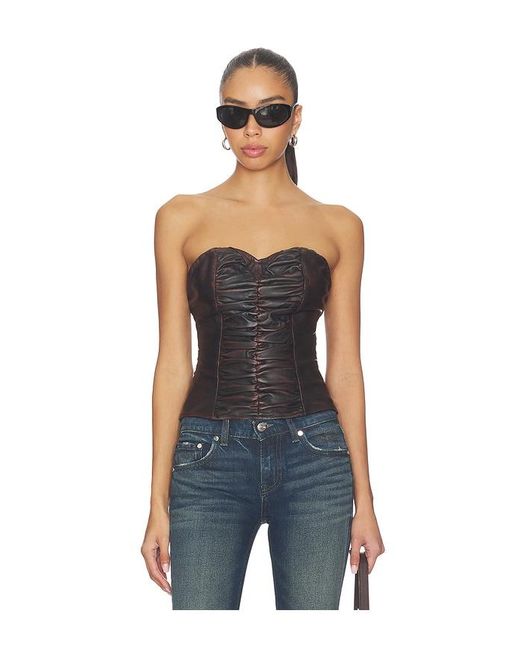One Teaspoon Blue Leather Strapless Bustier Top