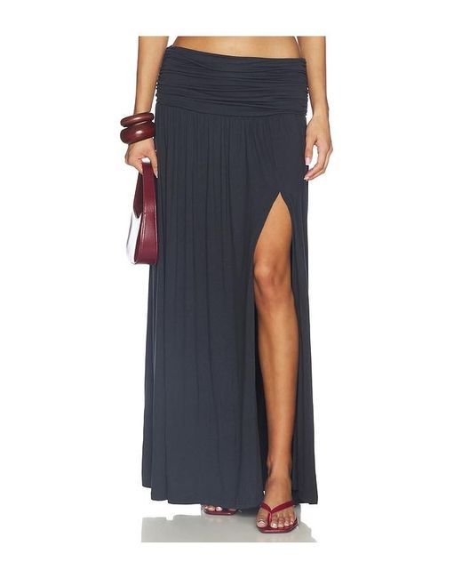 Seven Wonders Blue Avanni Ruched Low Waist Maxi Skirt