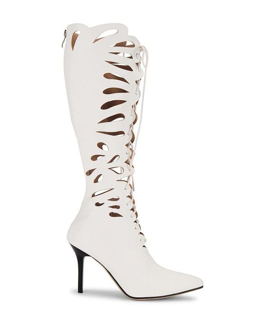 Nii HAI White Faux Leather Lace-Up Pointed Stiletto Boots
