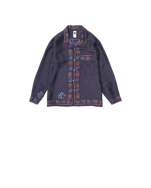 メンズ vowels Scarf シルクシャツ Blue