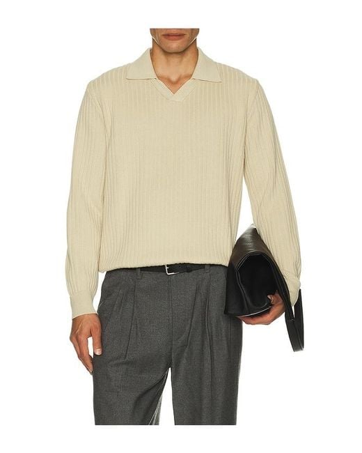Far Afield Natural Clifford Knitted Ribbed Polo for men