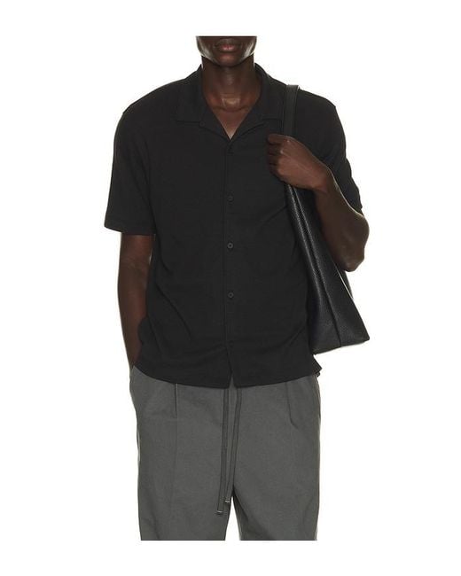 Vince Black Mesh Knit Cotton Blend Cabana Shirt for men