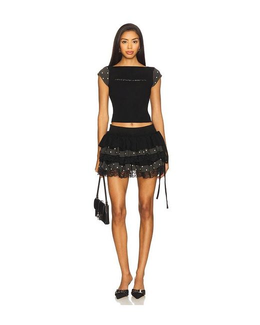 ZEMETA Black Boat Neck Polka Top