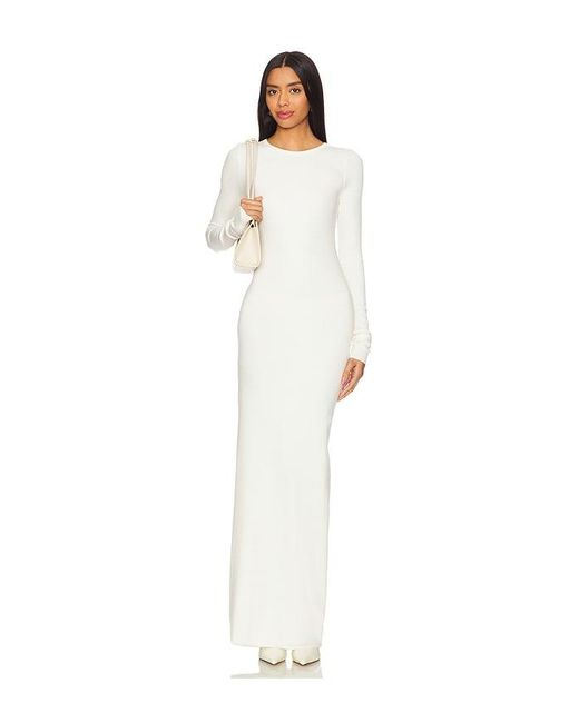 ÉTERNE White Long Sleeve Crewneck Maxi Dress