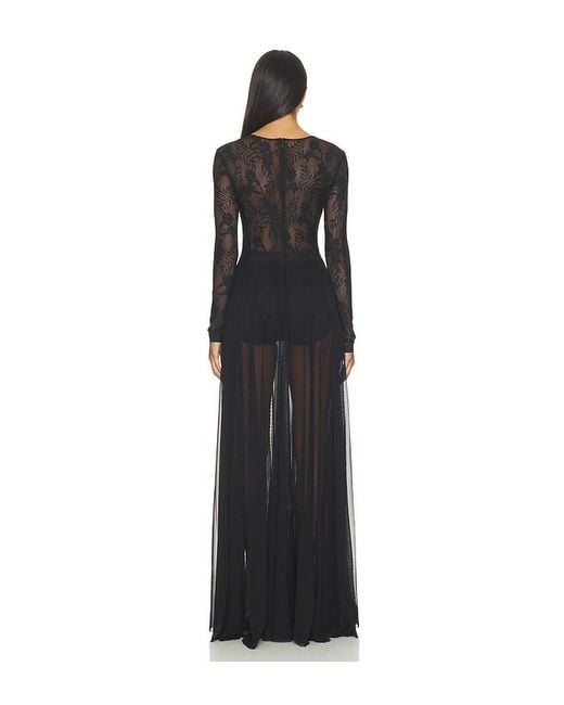 Norma Kamali Black Long Sleeve Crew Flared Gown