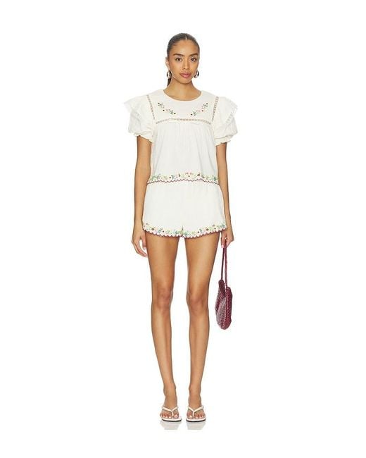 For Love & Lemons White Leah Cotton Shorts