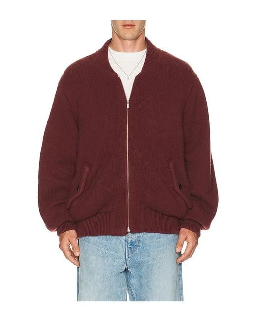 vowels Red Knitted Bomber Jacket for men