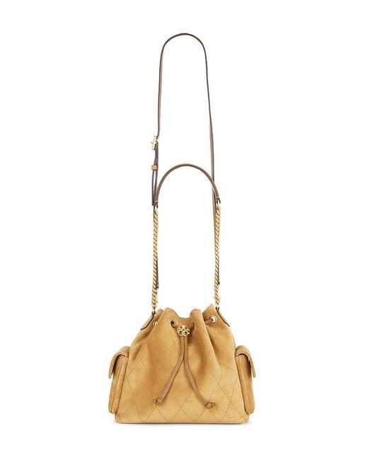 Tory Burch Metallic Charlie Quilted Suede Drawstring Shoulder Bag