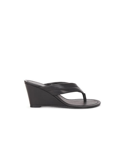 St. Agni Black Stitch Detail Thong Wedge Sandal