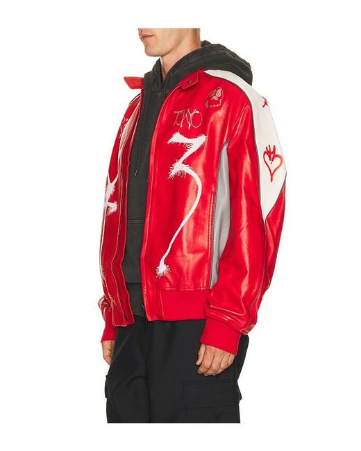 Y-3 Red Gfx Leather Jacket for men