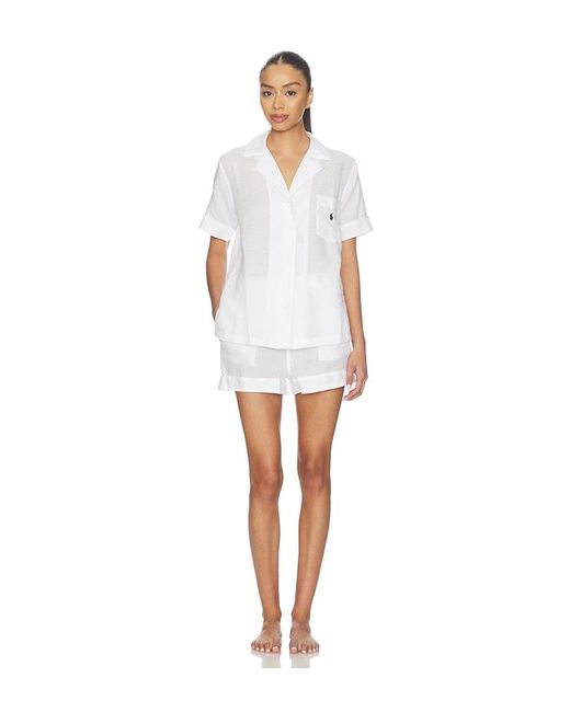 Polo Ralph Lauren Intimates Short Sleeve Linen Short Set in White | Lyst