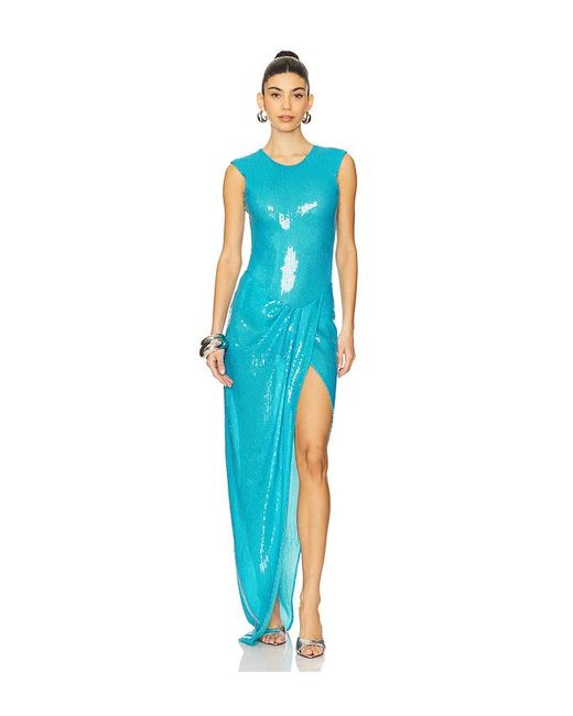 Alex Perry Blue Sleeveless Sequined Gown