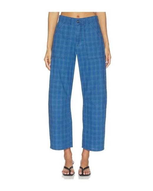 LNA Blue Cross Creek Plaid Pant
