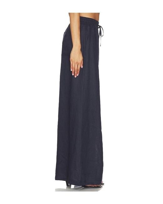 Susana Monaco Blue Solid Linen Wide Leg Elastic Pant