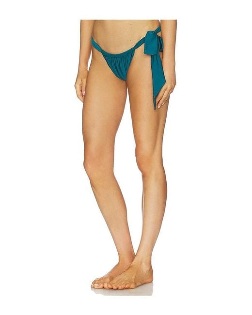 Kulani Kinis Blue Soft Tie Ruched Thong Bikini Bottom